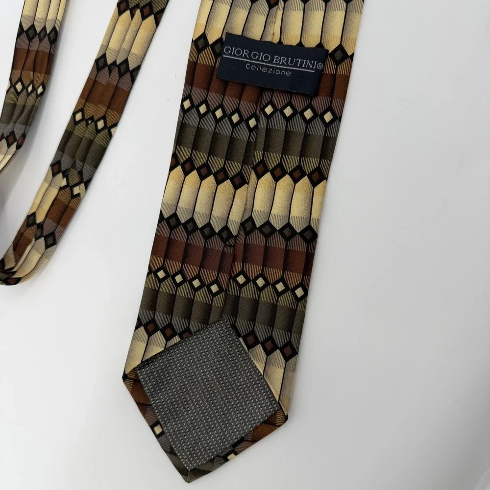 Giorgio Brutini Collezione 100% Silk Tie - Brown Necktie - Retro 80's - 90's